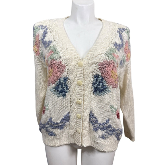Needles & Yarn Sweaters - Vintage Needles & Yarn Floral Knit Cardigan Sweater Size Medium